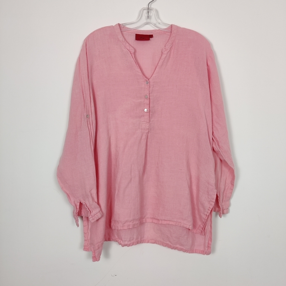 Zuba Women's Linen Blouse in Pink Size 2XL Barbiecore Quiet Luxury Bohemian